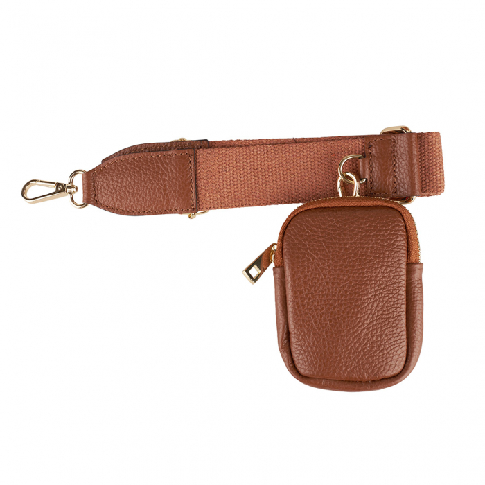 Geantă Lily, piele naturală coniac cu portofel exterior detasabil, lant metalic auriu, 8187 [3]