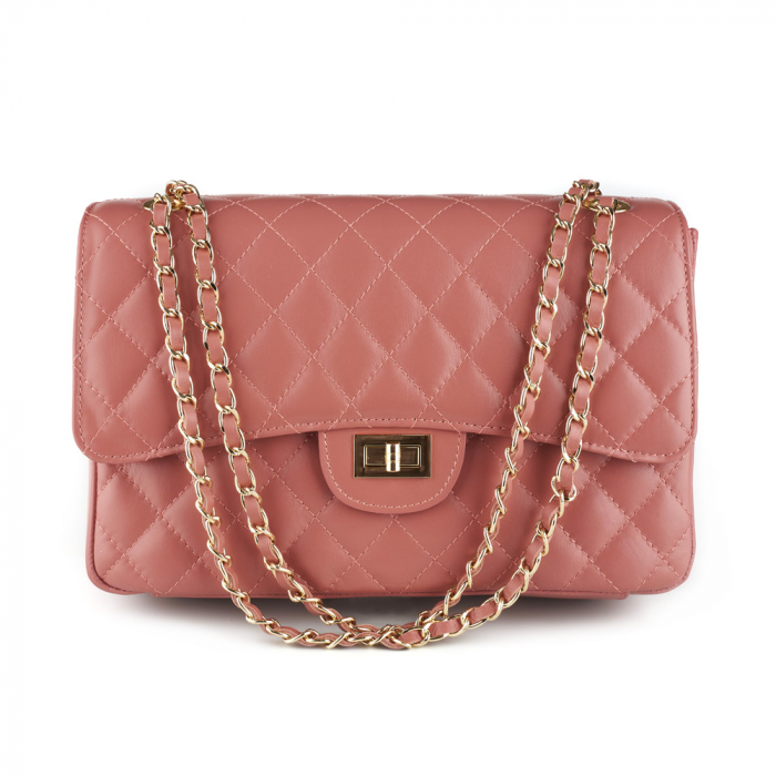 Geantă Lora, crossbody piele roz cu aspect matlasat 8127 [2]