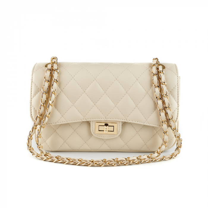 Geantă Lora, crossbody piele crem cu aspect matlasat 8127 [2]