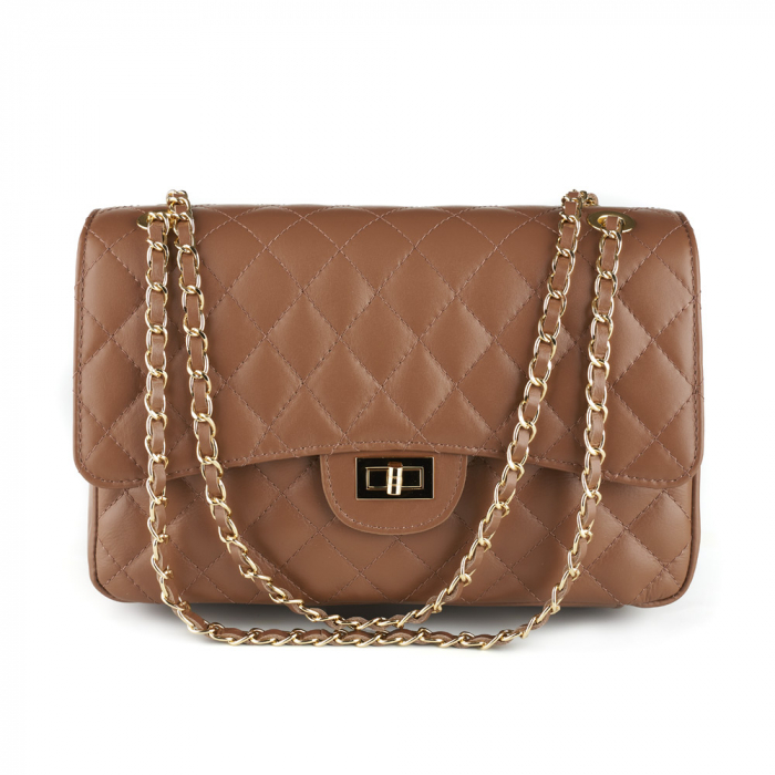 Geantă Lora, crossbody piele taupe cu aspect matlasat 8127 [2]