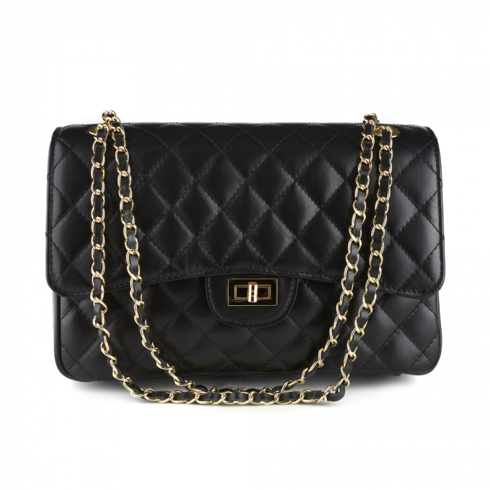 Geantă Lora, crossbody piele neagra cu aspect matlasat 8127 [2]