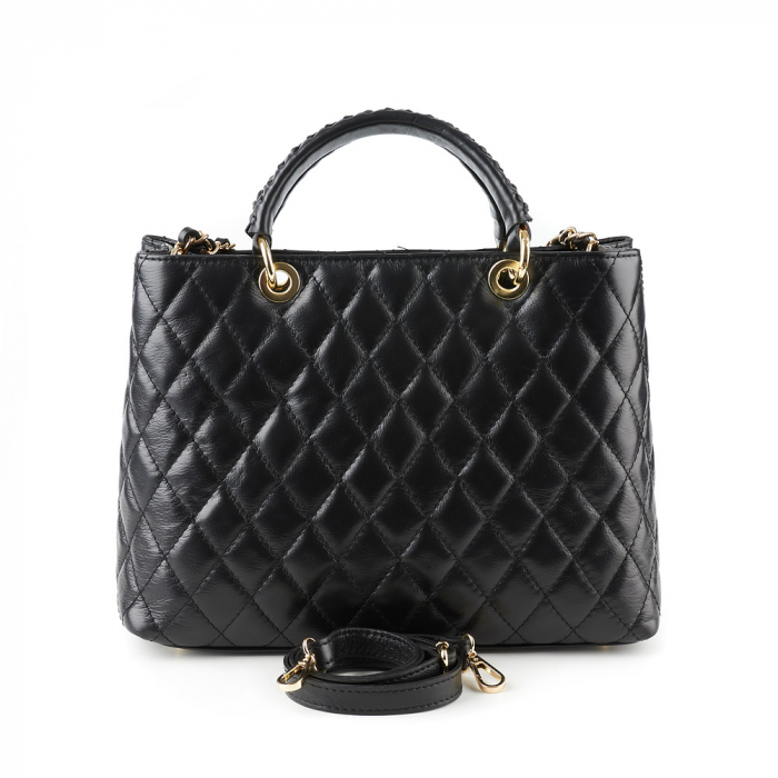 Geantă Katya, piele naturală neagră cu aspect matlasat, lant auriu 8138 [2]