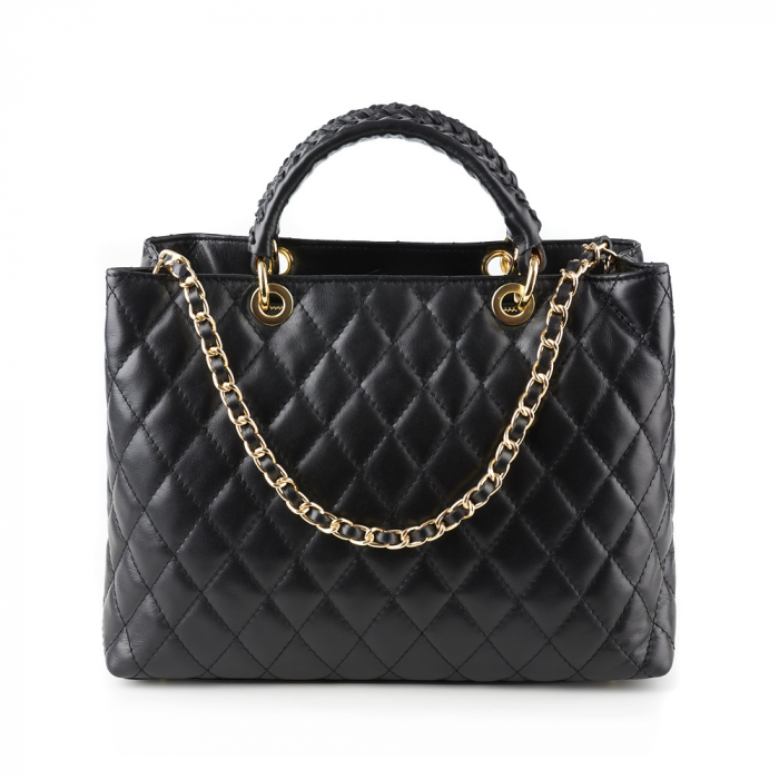 Geantă Katya, piele naturală neagră cu aspect matlasat, lant auriu 8138 [3]