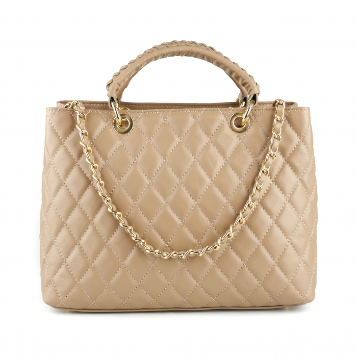 Geantă Katya, piele naturală bej cu aspect matlasat, 8138 [5]