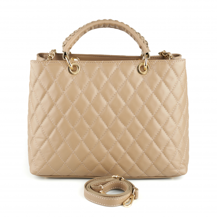 Geantă Katya, piele naturală bej cu aspect matlasat, 8138 [2]