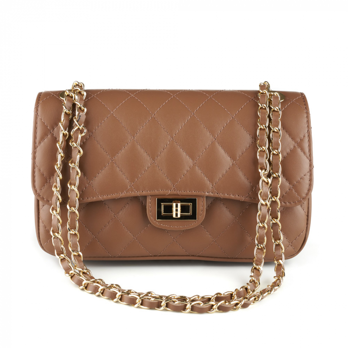 Geantă Patricia, crossbody piele taupe cu aspect matlasat 8002 [2]