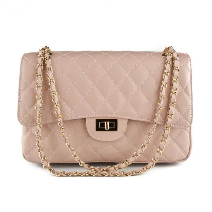 Geantă Lora, crossbody piele roz pudra cu aspect matlasat 8127 [2]