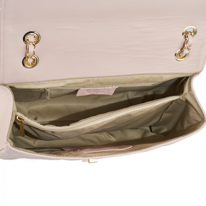 Geantă Lora, crossbody piele roz pudra cu aspect matlasat 8127 [4]