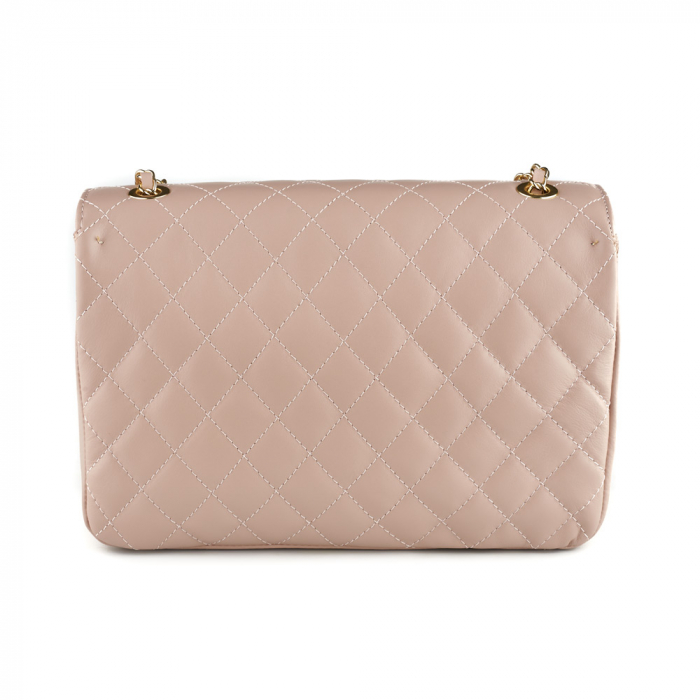 Geantă Lora, crossbody piele roz pudra cu aspect matlasat 8127 [3]