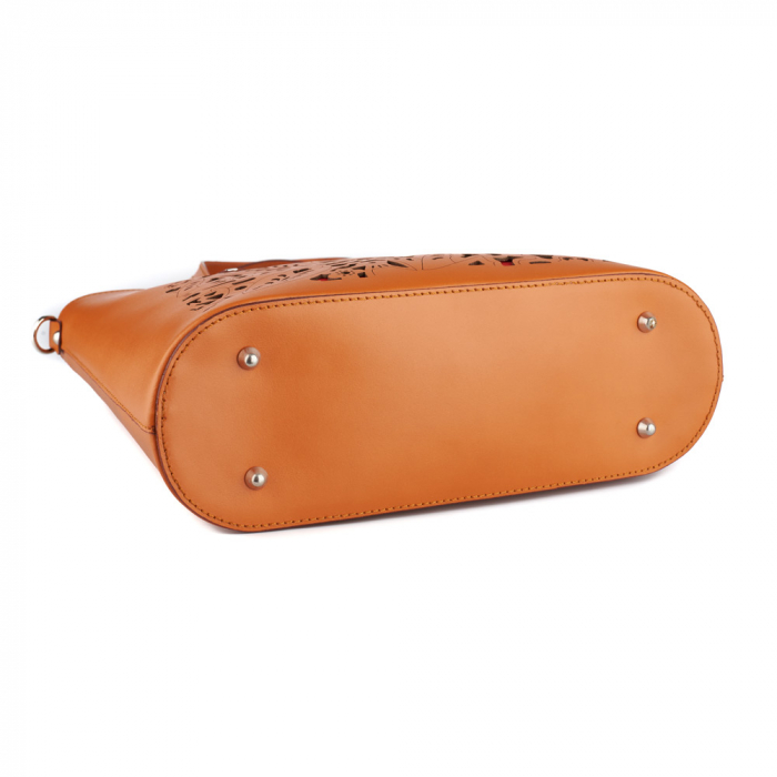 Geantă Priscilla, din piele naturală cu model laser-cut caramel 8031 [4]