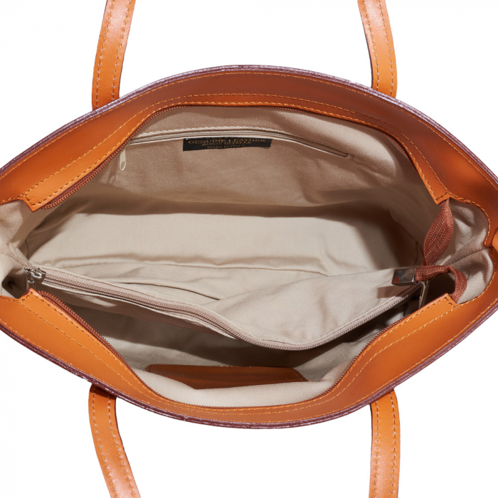 Geantă Priscilla, din piele naturală cu model laser-cut caramel 8031 [5]