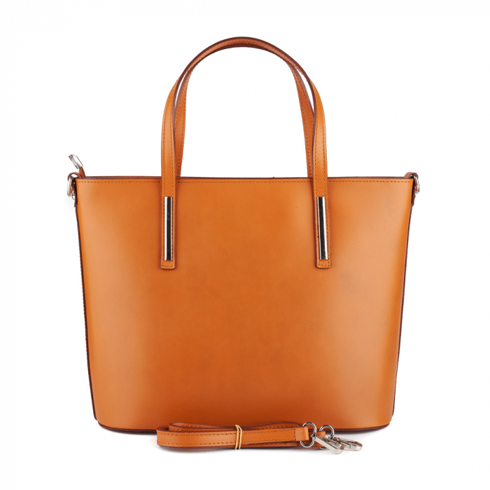 Geantă Priscilla, din piele naturală cu model laser-cut caramel 8031 [3]