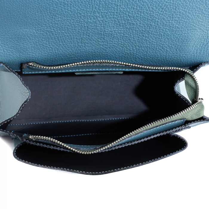 Geantă Amber, piele naturala albastra, bareta metalica, 8152 [4]