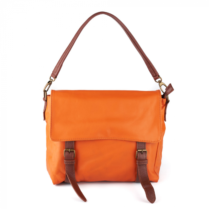 Geantă Tania, din piele orange cu accesorii maro 8004 [2]