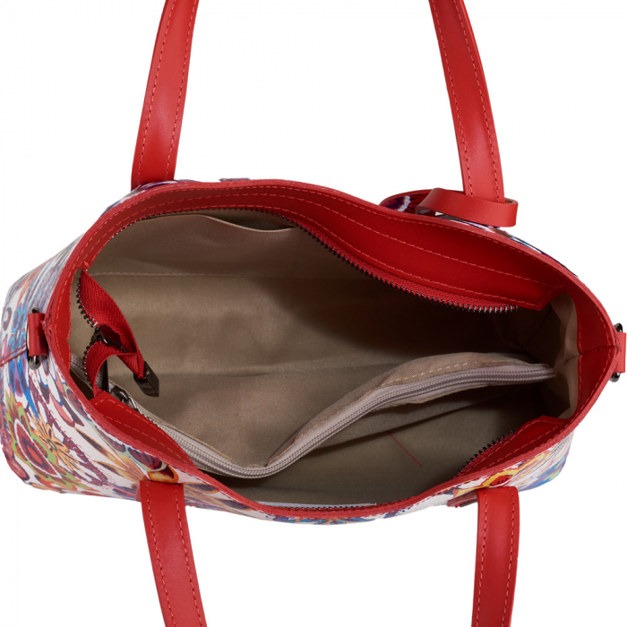 Geantă Alisa, rosie cu flori din piele naturală 8198 [5]