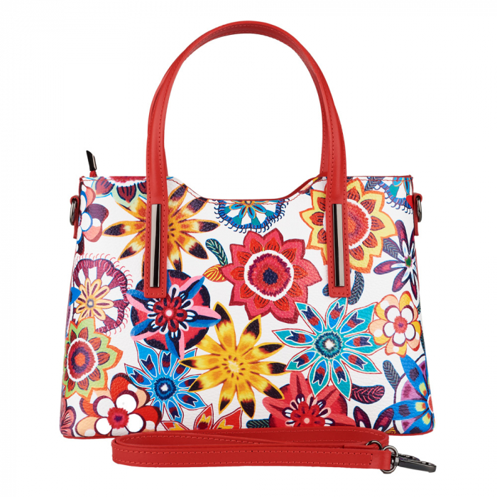 Geantă Alisa, rosie cu flori din piele naturală 8198 [3]