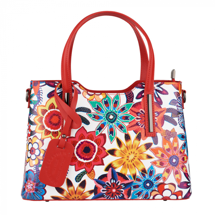 Geantă Alisa, rosie cu flori din piele naturală 8198 [2]