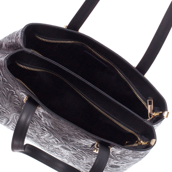 Geanta neagră medie cu elemente florale 8036 [4]