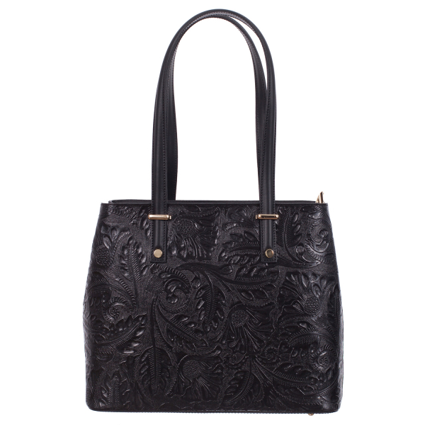 Geanta neagră medie cu elemente florale 8036 [3]
