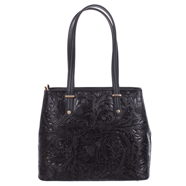Geanta neagră medie cu elemente florale 8036 [2]