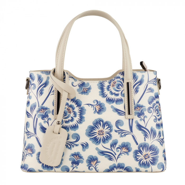 Geantă Bonnie, bej cu flori din piele naturală 8199 [2]