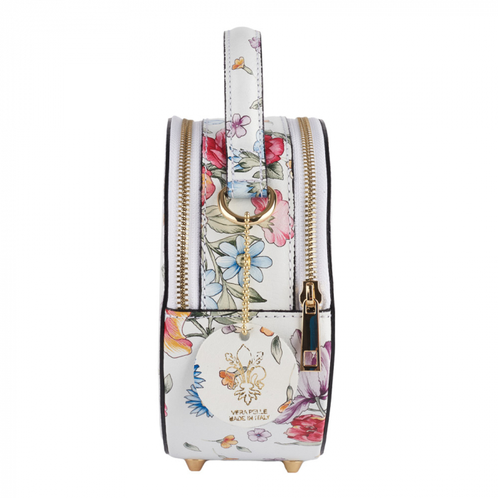 Geanta Alma,din piele naturala saffiano imprimeu floral alb,8206 [3]