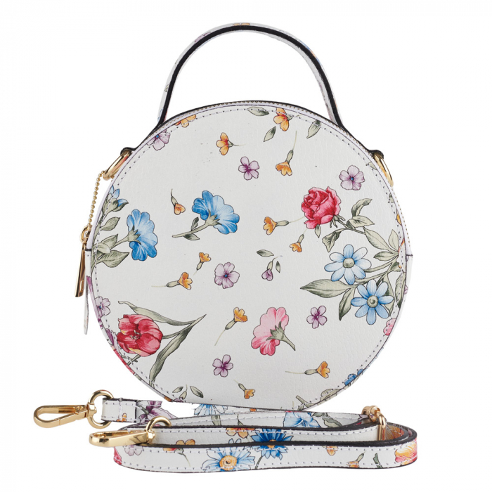 Geanta Alma,din piele naturala saffiano imprimeu floral alb,8206 [2]
