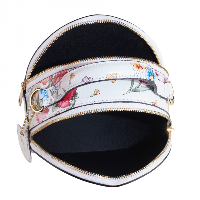 Geanta Alma,din piele naturala saffiano imprimeu floral alb,8206 [5]