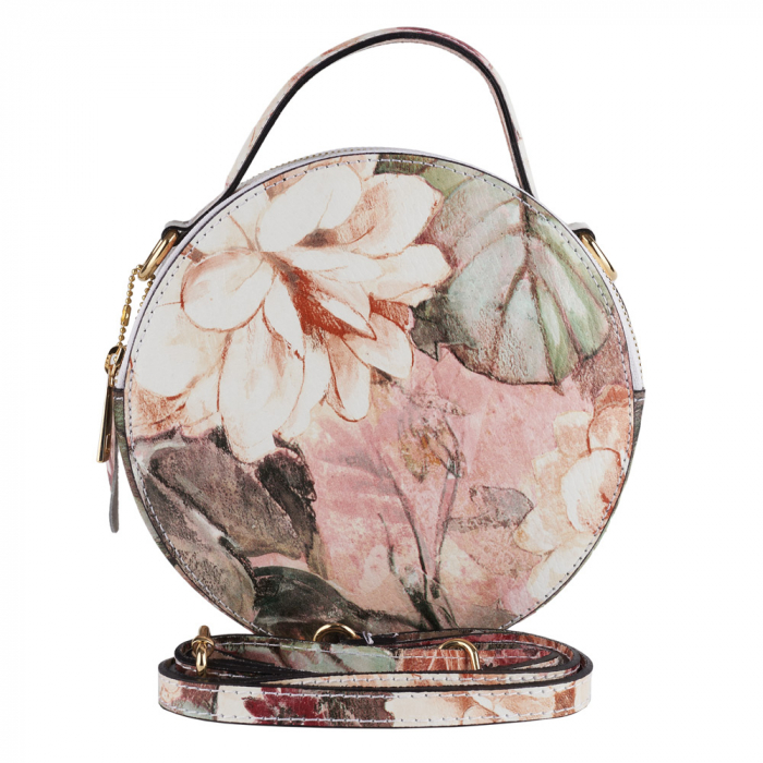 Geanta Alma,din piele naturala saffiano imprimeu floral nude,8206 [2]