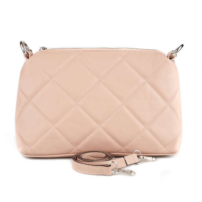 Geantă Elys, piele naturala matlasata roz, bareta metalica argintie, 8180 [3]