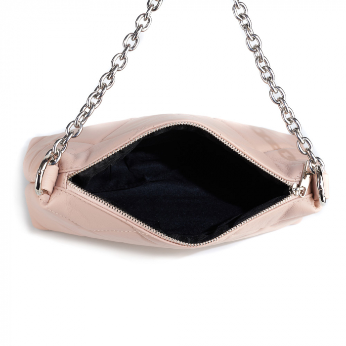 Geantă Elys, piele naturala matlasata roz, bareta metalica argintie, 8180 [4]