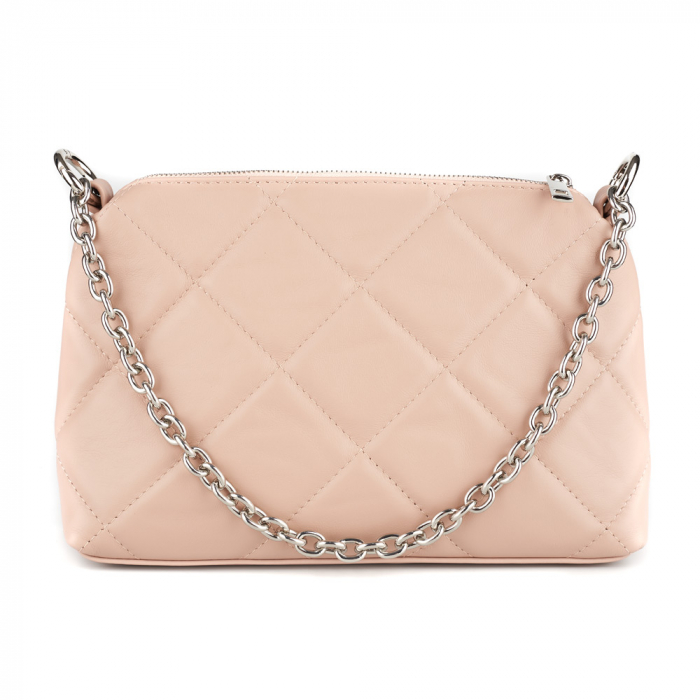 Geantă Elys, piele naturala matlasata roz, bareta metalica argintie, 8180 [2]