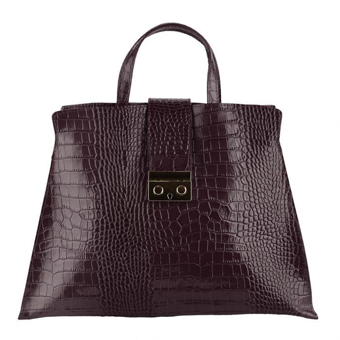 Geantă piele naturală cu textura croco 8222 maro [2]