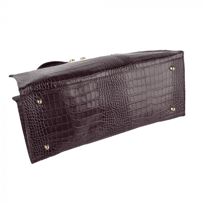 Geantă piele naturală cu textura croco 8222 maro [4]