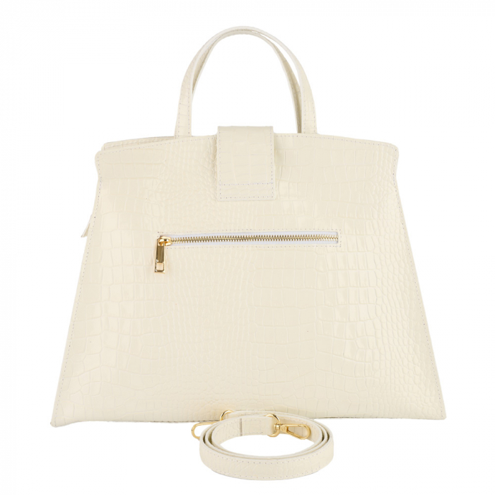 Geantă piele naturală cu textura croco 8222 alb [3]