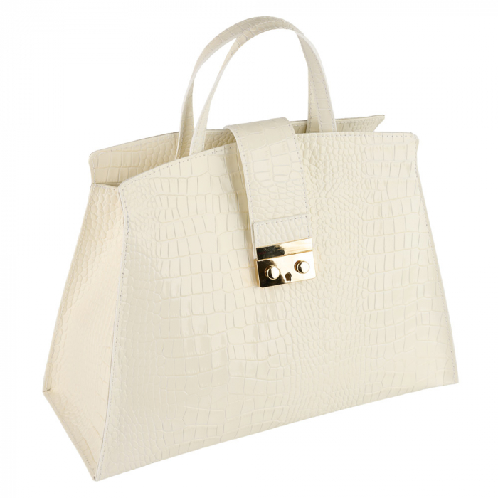 Geantă piele naturală cu textura croco 8222 alb [1]