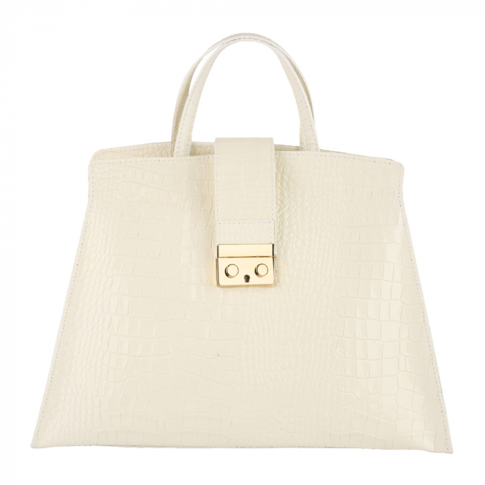 Geantă piele naturală cu textura croco 8222 alb [2]