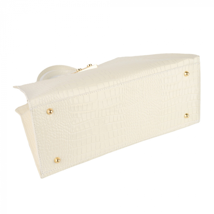 Geantă piele naturală cu textura croco 8222 alb [4]