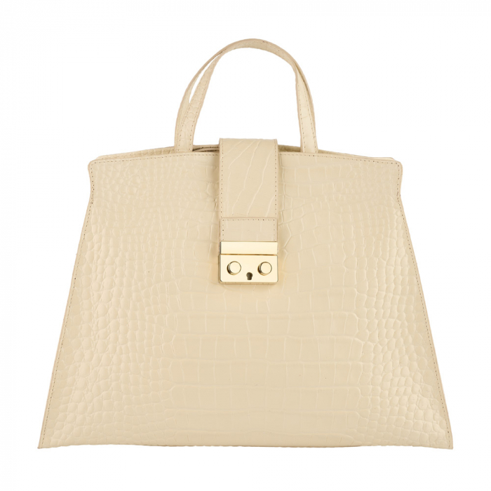 Geantă piele naturală cu textura croco 8222 alba [2]