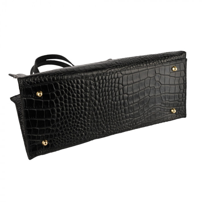 Geantă piele naturală cu textura croco 8222 negru [4]