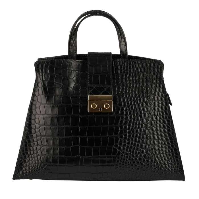 Geantă piele naturală cu textura croco 8222 negru [2]