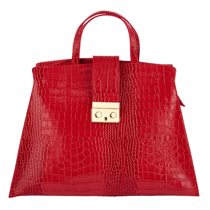 Geantă piele naturală cu textura croco 8222 rosu [2]