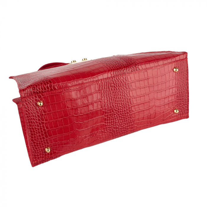 Geantă piele naturală cu textura croco 8222 rosu [4]