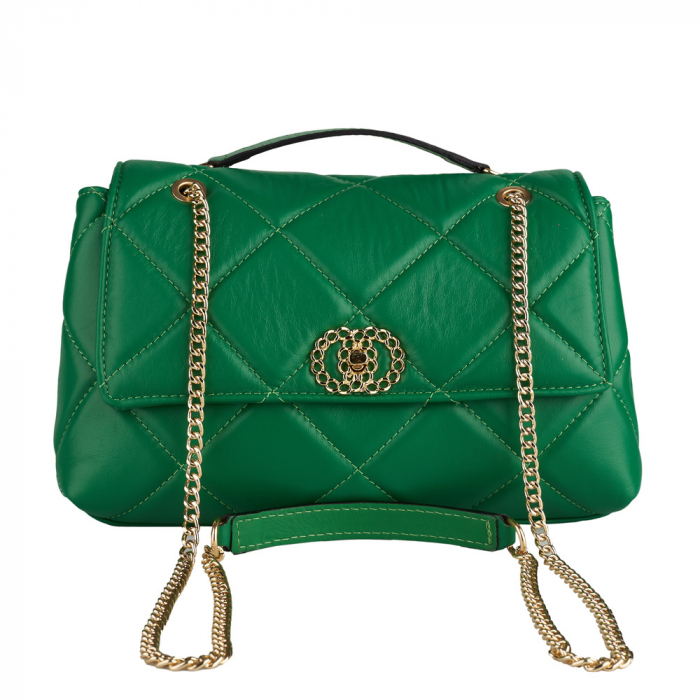 Geantă Amya, piele naturala verde, bareta metalica, 8163 [2]