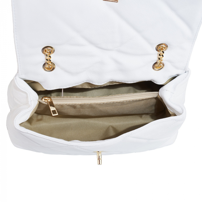 Geantă Amya, piele naturala alba, bareta metalica, 8163 [4]