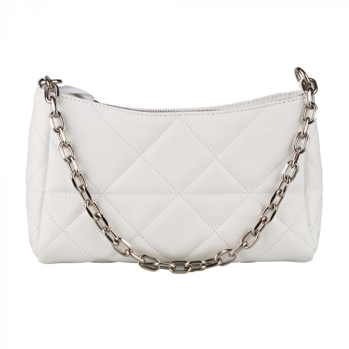 Geantă Kirra, piele naturala alba, bareta metalica, 8202 [2]