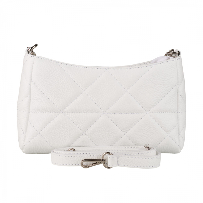 Geantă Kirra, piele naturala alba, bareta metalica, 8202 [3]