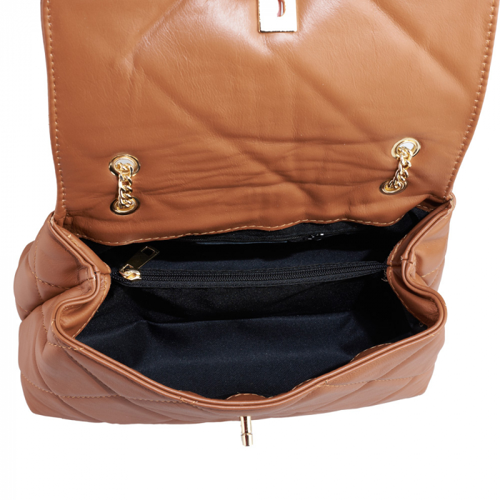 Geantă Amya, piele naturala coniac, bareta metalica, 8163 [4]