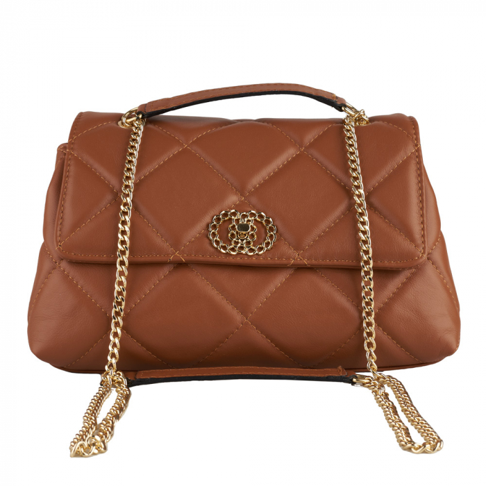 Geantă Amya, piele naturala coniac, bareta metalica, 8163 [2]