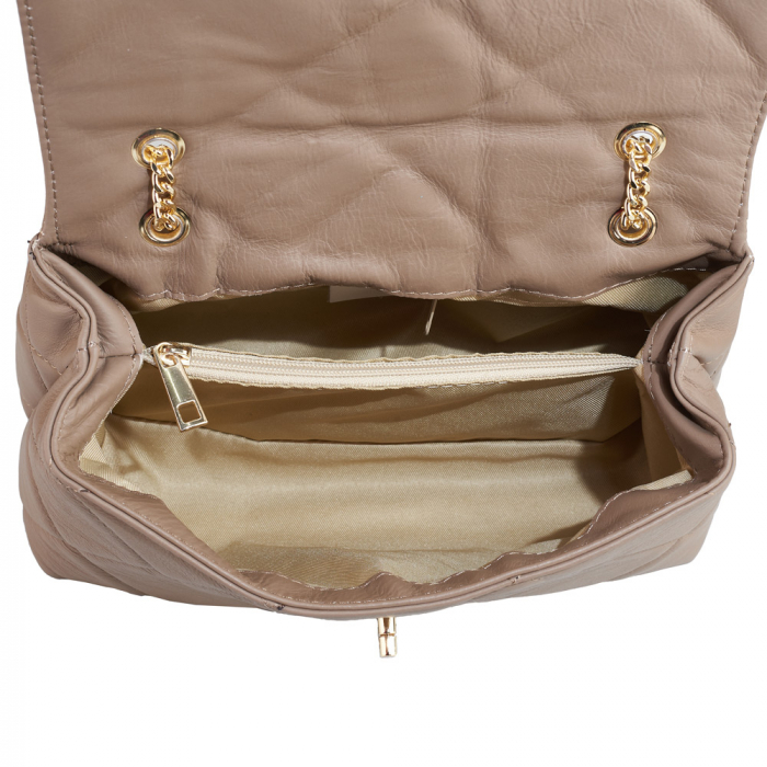 Geantă Amya, piele naturala taupe, bareta metalica, 8163 [4]